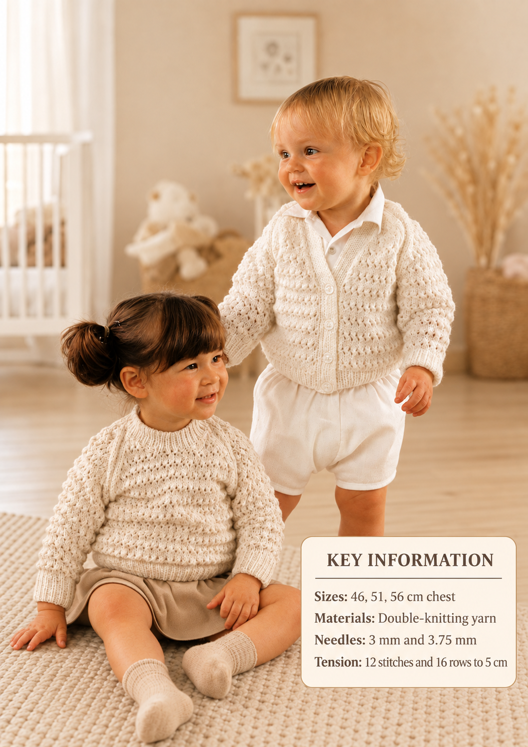 PDF Knitting Pattern- Baby easy Knit Textured sweater & Cardigan in DK-8ply 18-22"