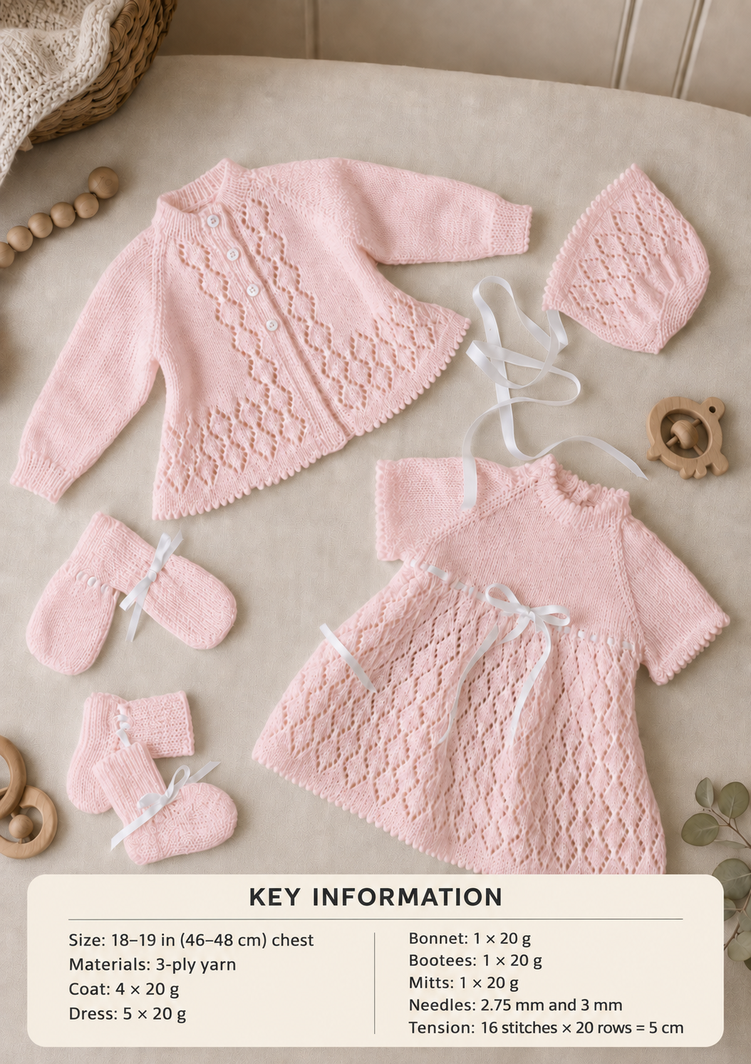 Vintage Baby Matinee Jacket- Dress Mitts Bonnet bootees in 3ply (PDF Download)