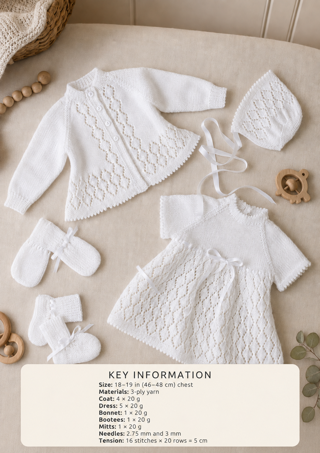 Vintage Baby Matinee Jacket- Dress Mitts Bonnet bootees in 3ply (PDF Download)