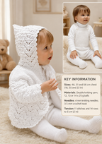 Baby Vintage lacey Hooded Jacket and Dungarees in DK-8ply wool and fits 18-22"