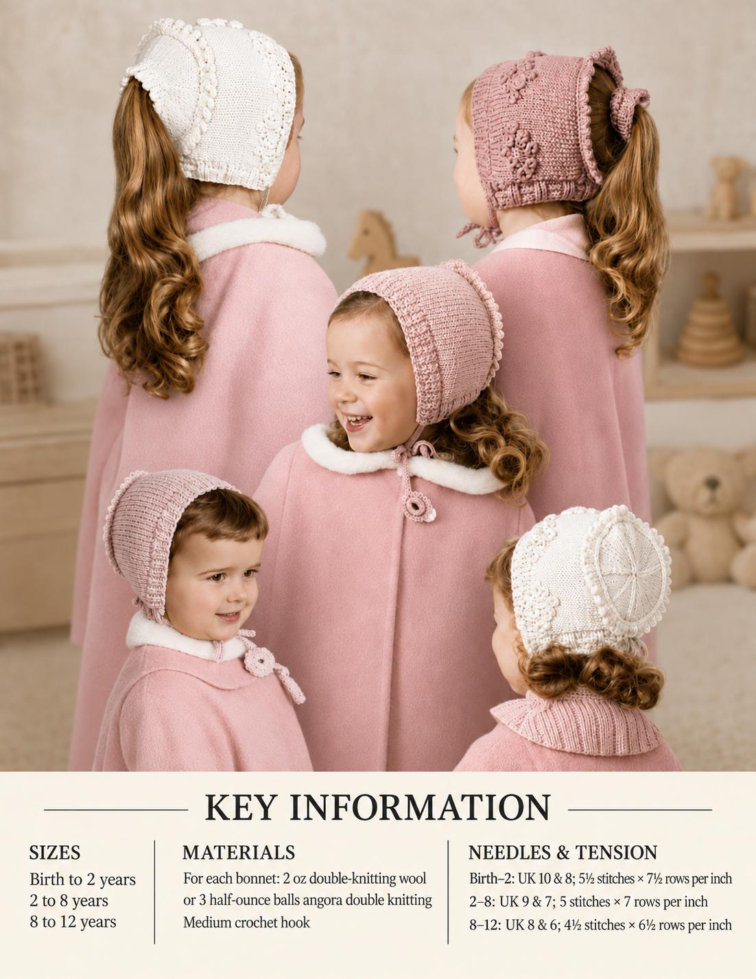 Child's winter hats-Vintage, willie winkie hats caps - Knitted  DK 8ply  Light worsted- Ages 5-05 yrs Knitting pattern Download PDF (Copy)
