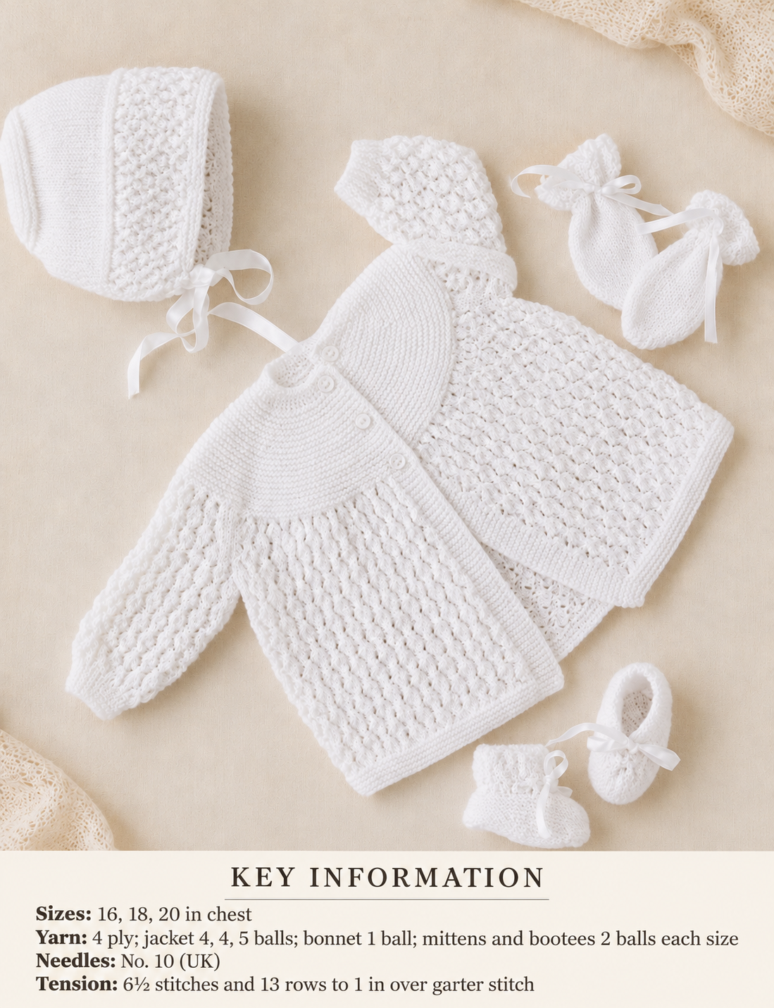 Vintage Baby Matinee Jacket- Dress Mitts Bonnet bootees in 4ply (PDF Download)