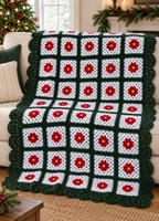 Poinsettia squares Victorian Christmas Afghan Crochet Pattern worsted weight wool measures 52 x65 when complete Download Crochet Pattern