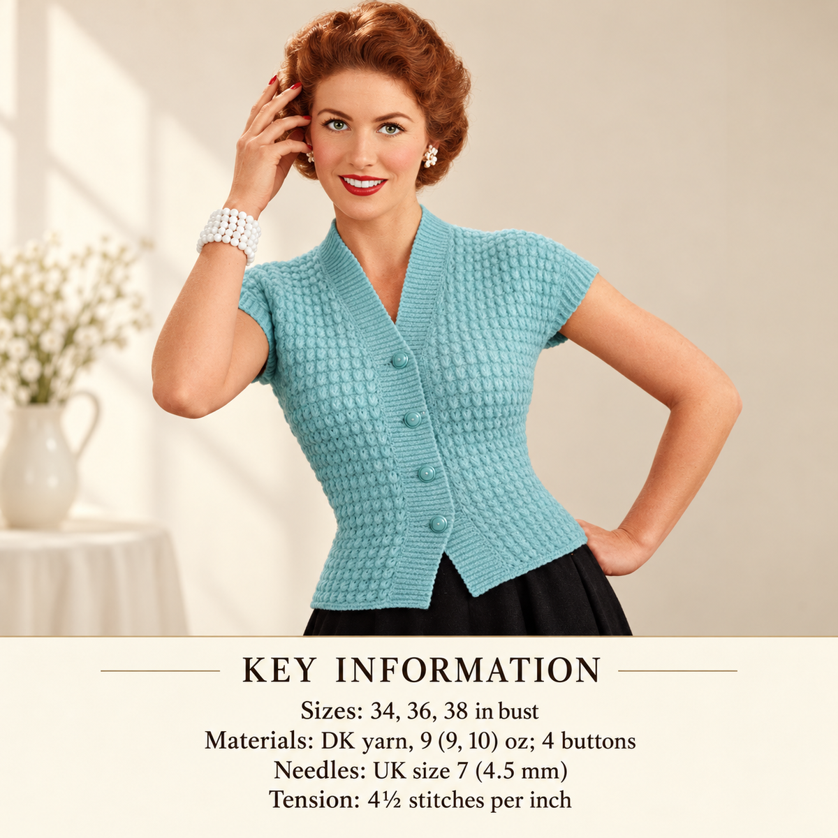 Womans Vintage Cap sleeved cardigan Knitting Pattern  DK 8 ply Yarn Knitting Pattern 34-38" chest. Lovely vintage knitting pattern
