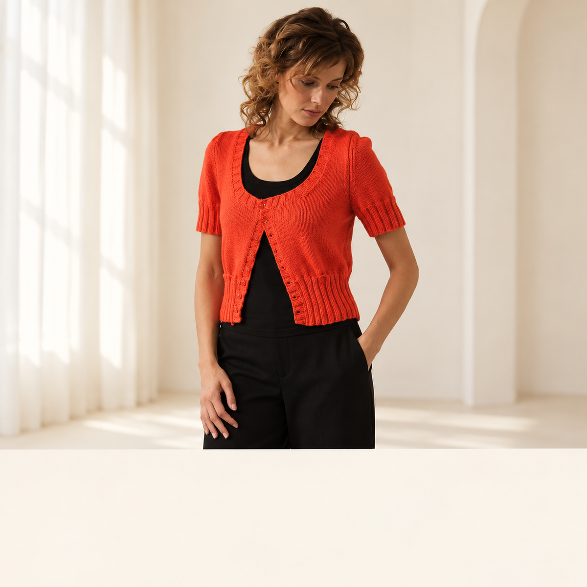Ladies  Scoop neck Cropped Short sleeved Cardigan with pockets 32-40ins Aran 10 ply Worsted Yarn Download Knitting