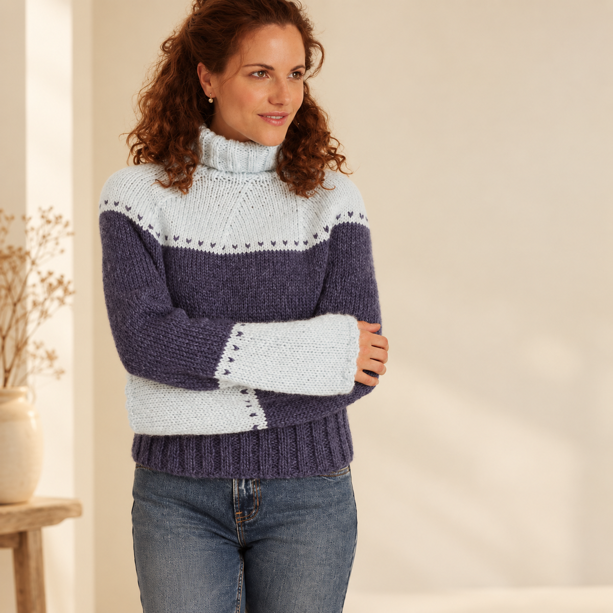 Woman's Yoked Roll Neck Top Jumper ~ Sweater Sizes 28" ~ 62" larger sizes