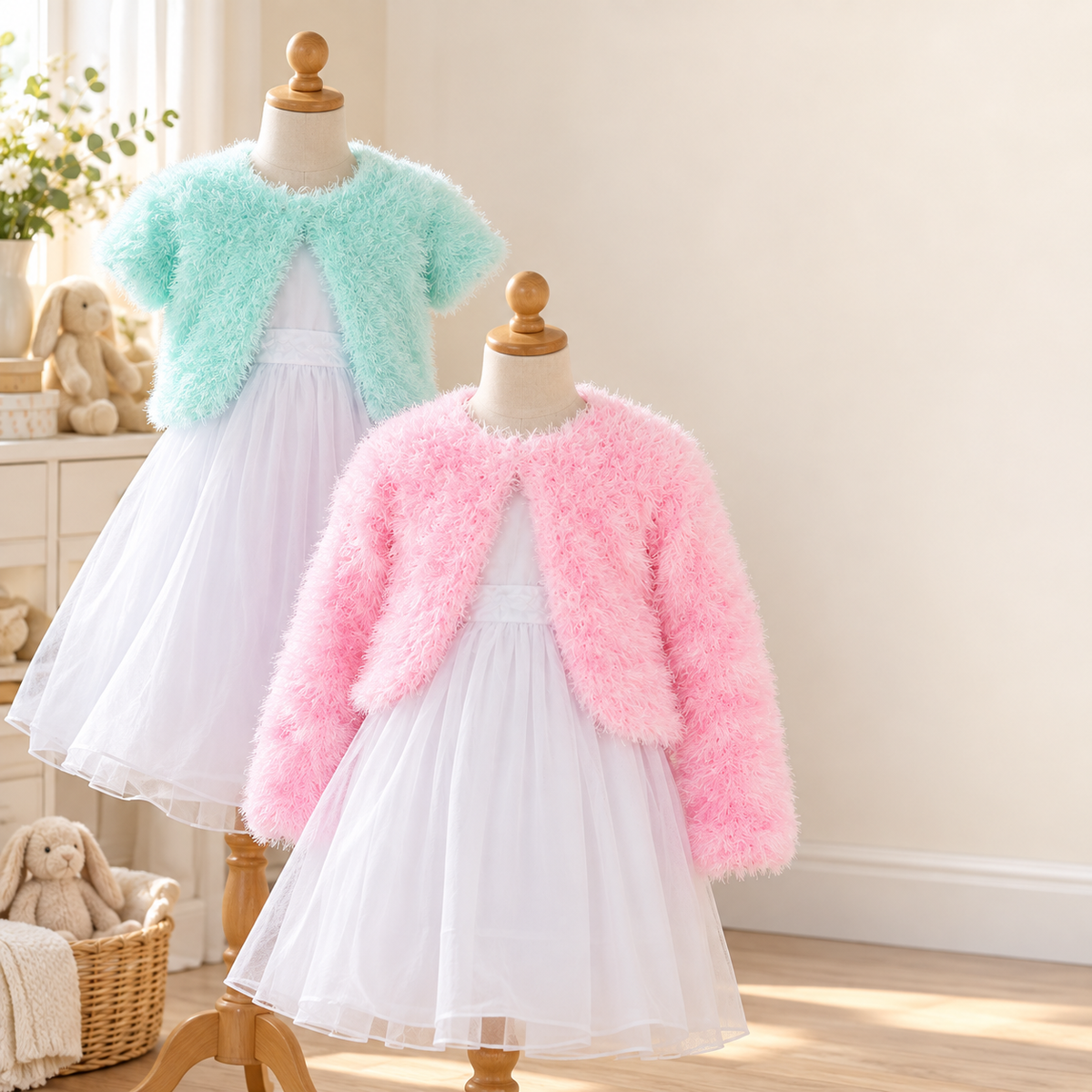Easy Bolero Cardigan Knitting Pattern, Funky Fur Yarn, Kids Sizes (2-11 Yrs) (PDF Download)