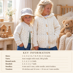 Vintage Childs Aran Cardigan Knitting Pattern, Hooded & Round Neck (PDF Download)