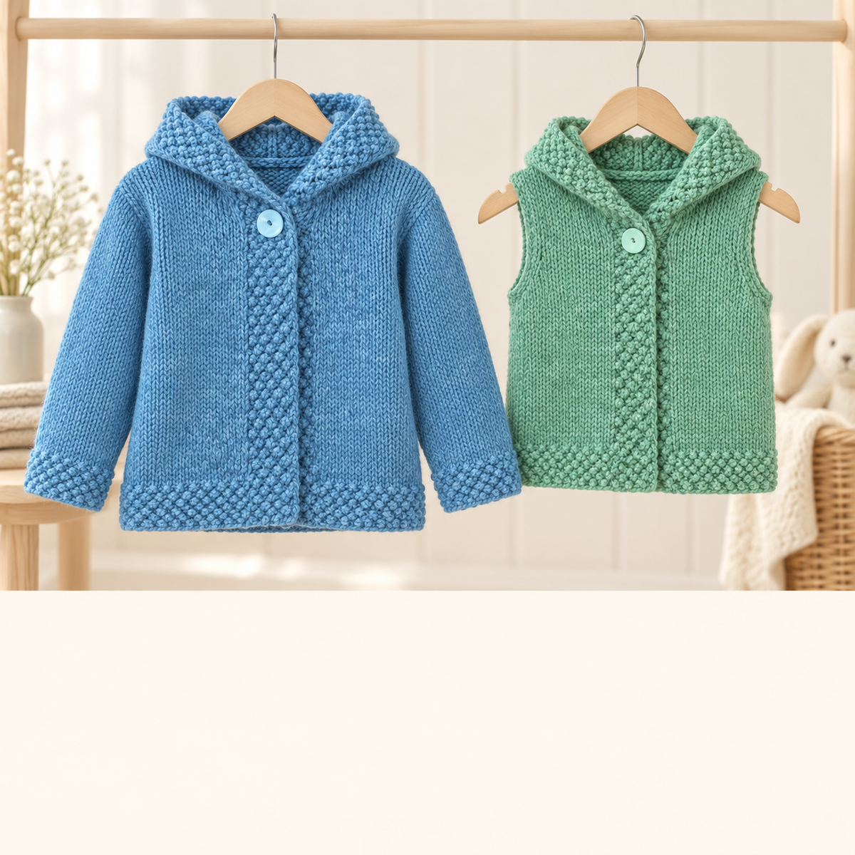 Girl's  Cropped Style  Hooded Easy Knit Coat Jacket & Gilet 22 - 32 in 2-13 years Download PDF Knitting Pattern- Aran 10 Ply Worsted yarn