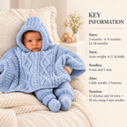 Hooded Loose Fit Cable Poncho  Fits 3 months-18 months Aran 10 ply Worsted Knitting Pattern PDF Download