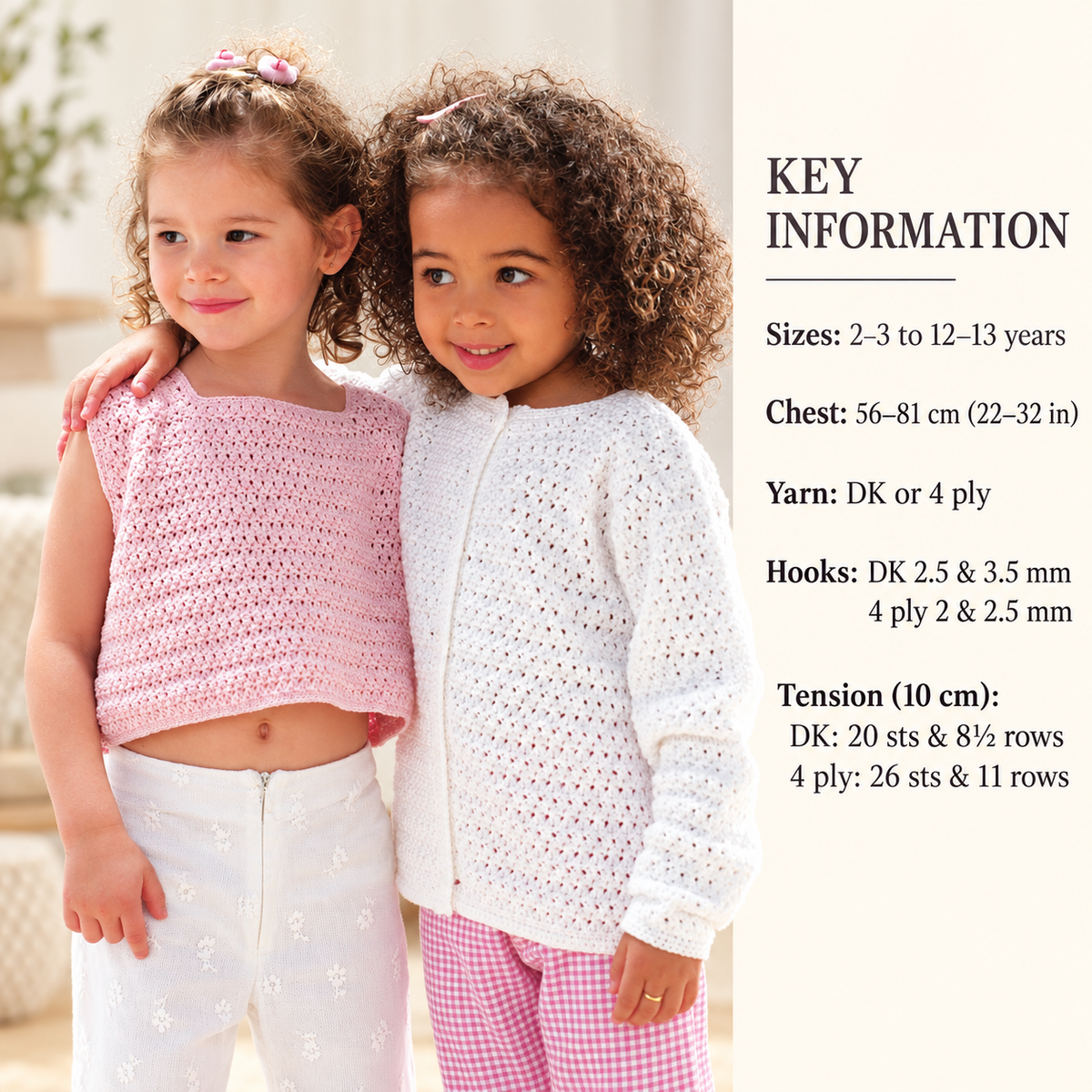 Girl's Crochet Cropped Summer Top and- Cardigan- DK Wool/8ply-or 4ply Download PDF 22/32 Chest- Crochet pattern
