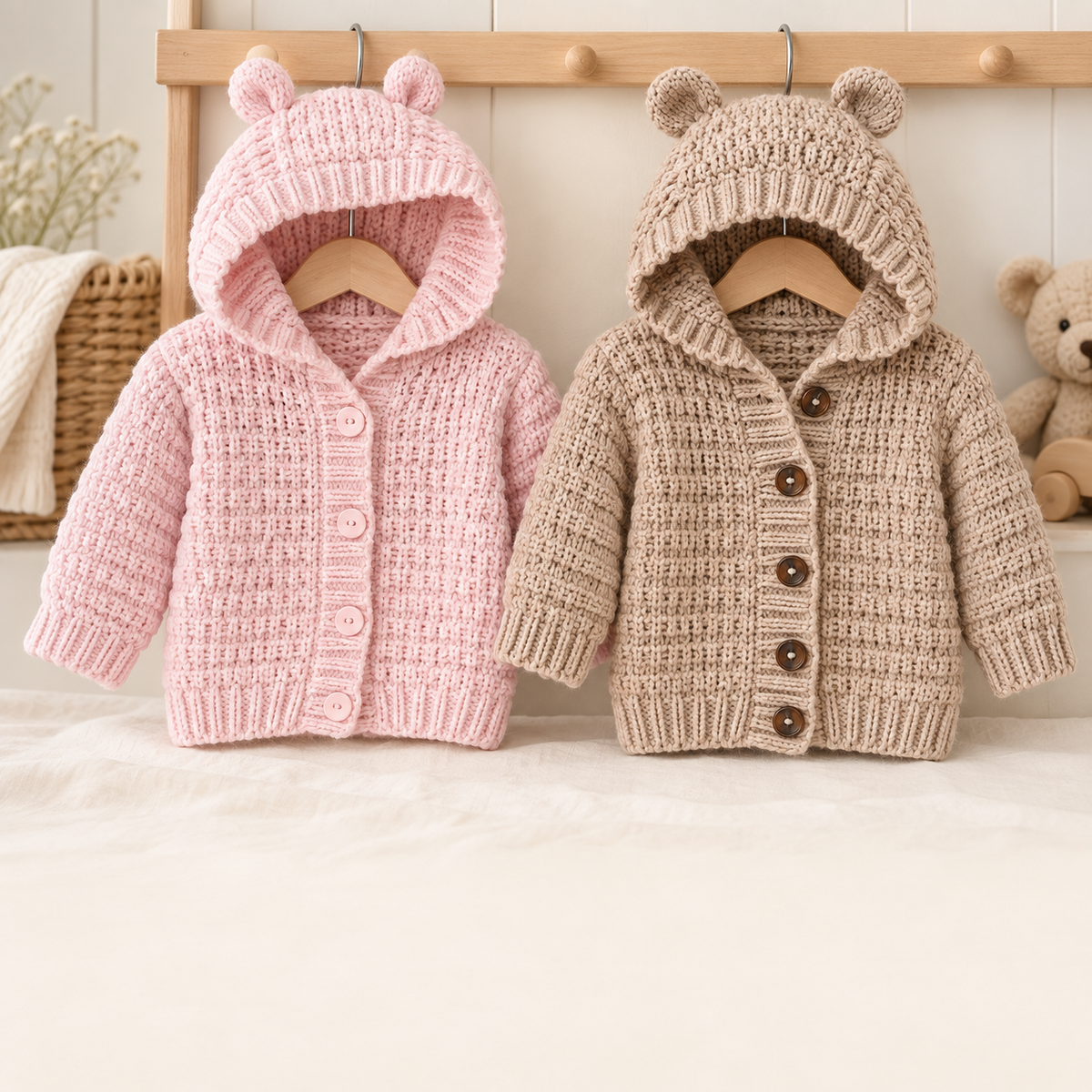 Baby Boy/ Girl Hooded Jacket/Cardigan/Hoody with Ears - DK ( 8 ply ) 16 - 24" Birth - 4 yrs Instant Download PDF Knitting Pattern