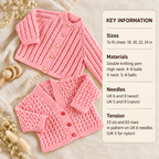 Girl's Baby Jacket Cardigans-  Eyelet lacy design Textured- 18" - 24"  DK 8 PLy Light worsted Knitting Pattern Download PDF