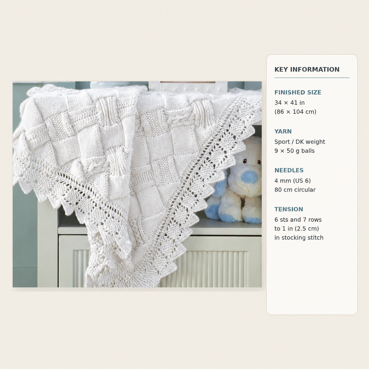 Baby Entrelac blanket DK-8ply Light worsted wool -knitting Pattern Download pdf finished size 34 x 41 "