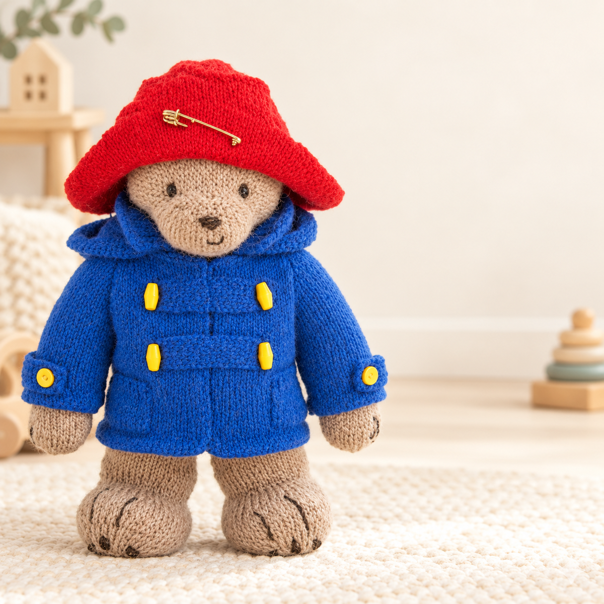 Vintage Knitting Pattern Paddington Bear Soft Toy Hat Duffle Coat Large 17ins tall Retro Teddy Cartoon  Gift