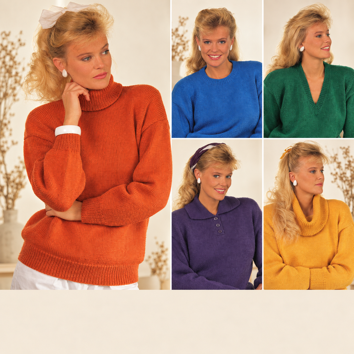 Woman's Easy Knit Classic Sweaters Choice of 5 necklines  Knitting Pattern DK 8 Ply Light worsted 30-40" Download PDF- Vintage knitting