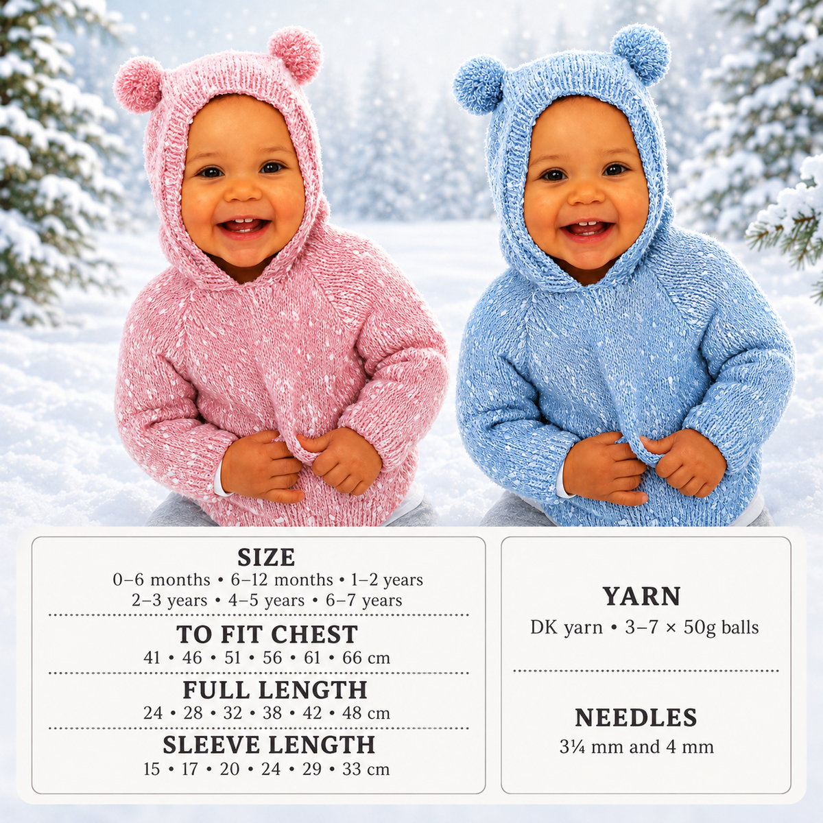 Baby Easy Knit Plain or Stripe Hooded Jumper Sweater Raglan sleeves Pocket, DK 8 Ply Light worsted wool Knitting Pattern Download PDF 16"-26