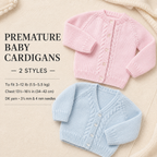 Child's  Premature Easy Cable Cardigans round neck-V Neck Knitting Pattern -DK-8ply instant Download-Low birth weight 3Lbs- 12lbs