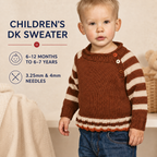 Boys Sweater with Stripe sleeves & hem- Button shoulders- DK 8 Ply -Knitting Pattern  - Fits   6 Months - 7 years