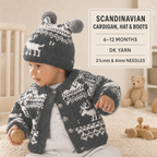 Child's Scandinavian Cardigan, Hat & Boots ~DK (8ply) yarn 6 - 12 Months) Knitting pattern