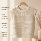 Women's Beginner Round Neck Sampler Sleeveless Sweater  Vest Slipover 34"-38"  Suggested yarn Worsted 10 ply Knitting Pattern PDF download