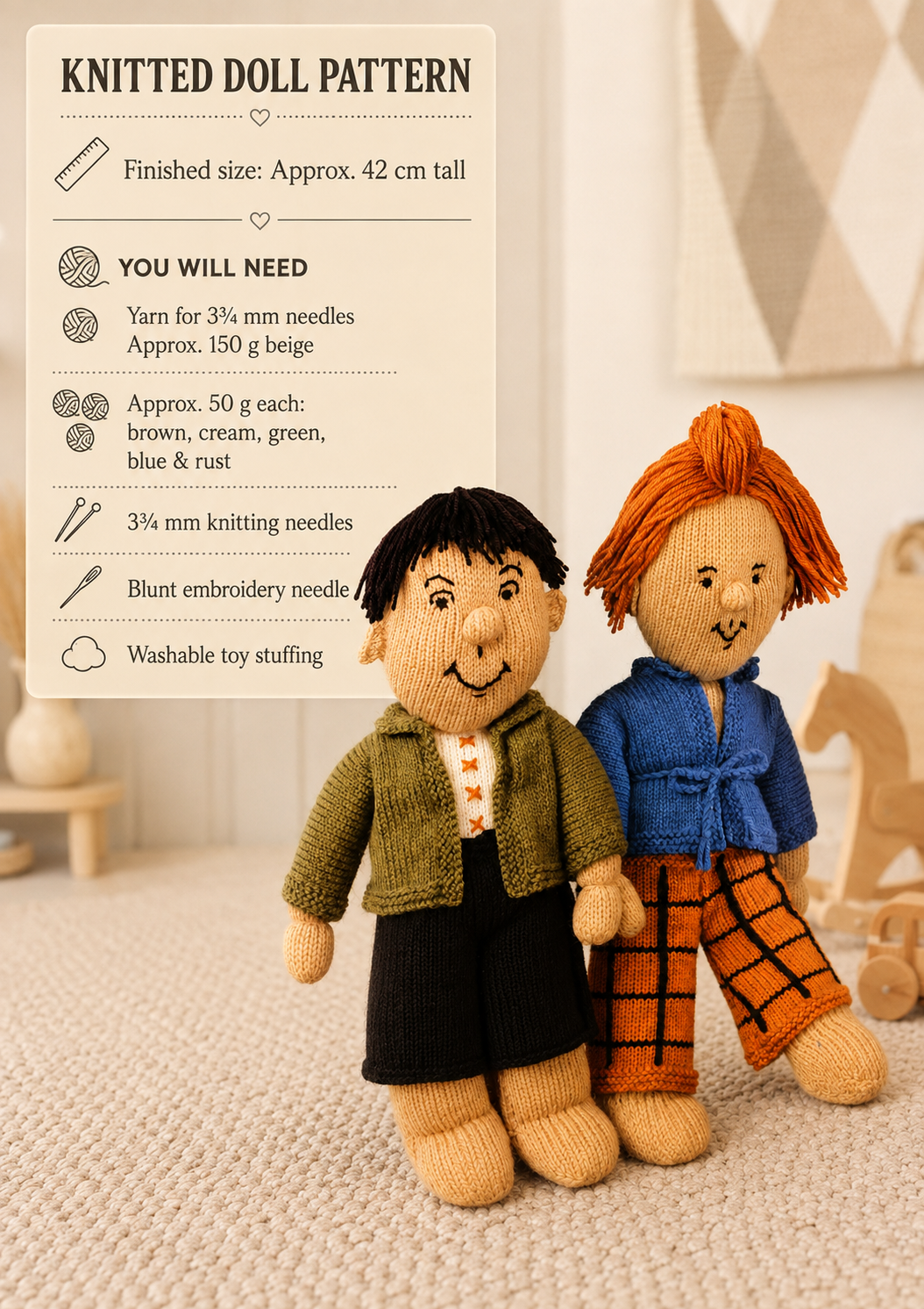 Max & Moritz Knitted Dolls, Vintage Knitting Pattern (PDF Download)