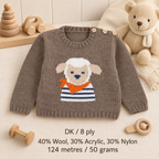 Sheep Lamb Motif Round Button Neck Sweater Jumper 18"- 21" 6mths - 3 yrs ~ DK 8 Ply Light Worsted Knitting Pattern