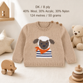 Sheep Lamb Motif Round Button Neck Sweater Jumper 18"- 21" 6mths - 3 yrs ~ DK 8 Ply Light Worsted Knitting Pattern