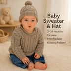 Baby  Roll Neck easy cable sweater & matching hat in DK 8 Ply -Knitting Pattern PDF Downloadable pattern - Fits   3-36 months