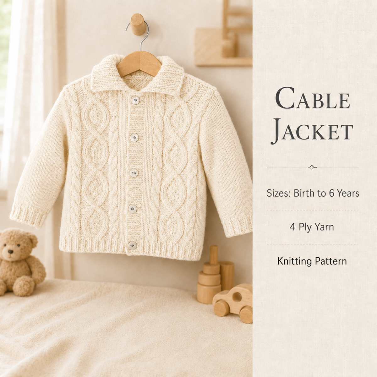 Child's Cable Cardigan- Hat &  Cable Blanket  Knitting Pattern -4 ply (Fingering) PDF Download-16-26" ( Birth-6 yrs) Boys Girls