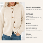 Easy Larger Sizes Classic Round Neck Raglan Cardigan Womens 36"- 54" ~ Aran 10 Ply Worsted Knitting TOP DOWN