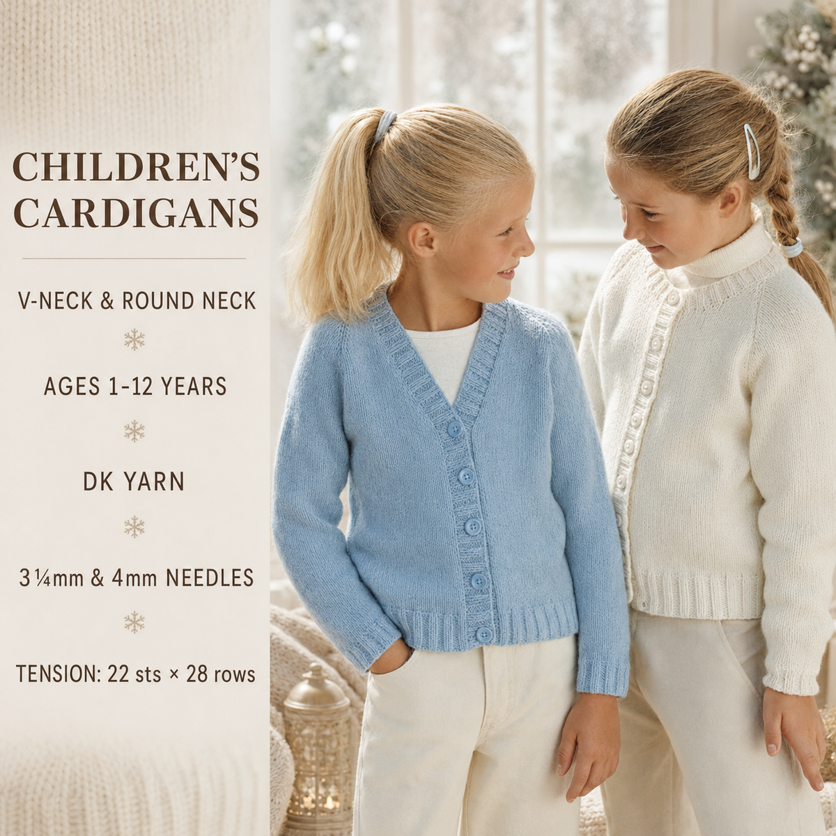 Girls Beginners Easy Round Neck- V Neck Cardigans  22-32" DK / Light worsted /8ply pdf Instant Download knitting pattern PDF