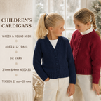 Girls Beginners Easy Round Neck- V Neck Cardigans  22-32" DK / Light worsted /8ply pdf Instant Download knitting pattern PDF