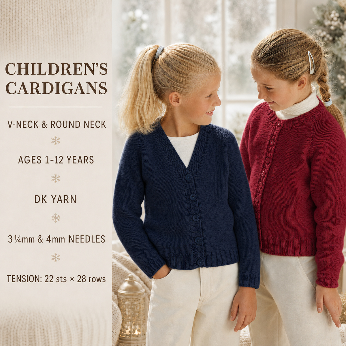 Girls Beginners Easy Round Neck- V Neck Cardigans  22-32" DK / Light worsted /8ply pdf Instant Download knitting pattern PDF