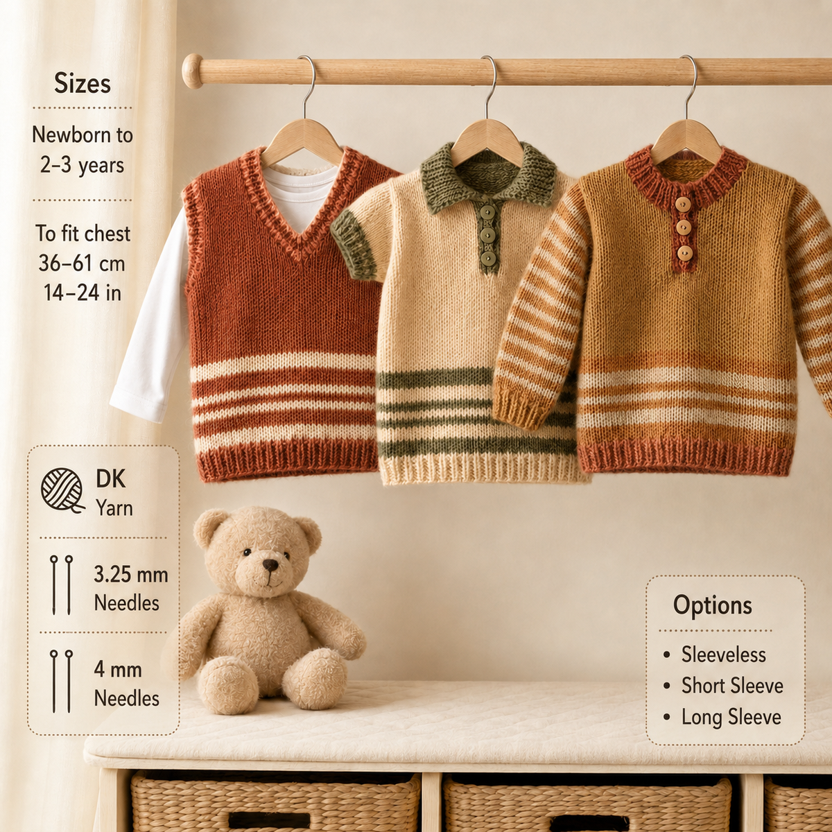 Boy's round neck long Short sleeved sweater & V Neck slipover Knitting Pattern 14 - 24"DK 8 Ply Light Worsted Knitting Pattern pdf download