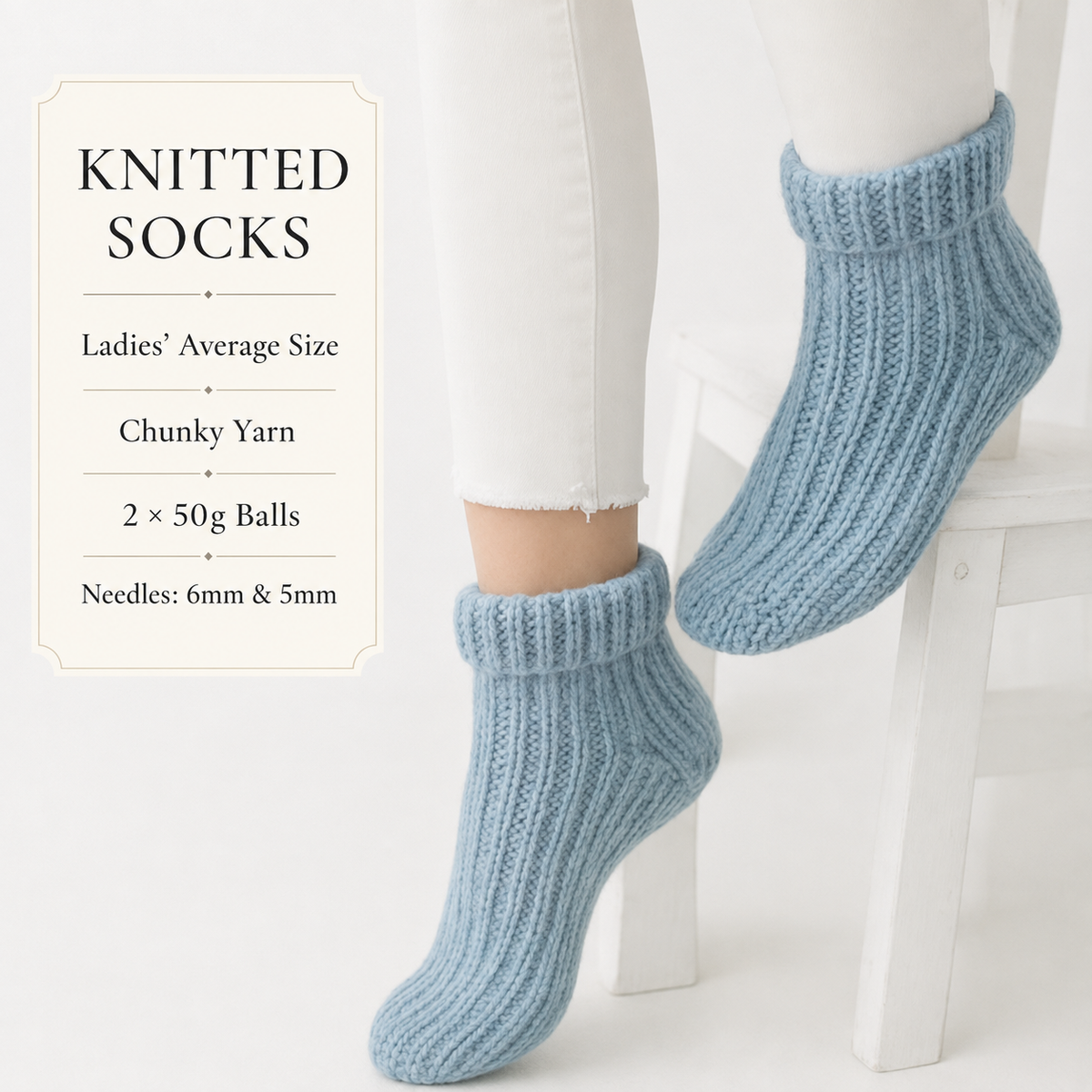 Chunky Socks Knitting Pattern – Two Needle Slippers, Bulky 12 Ply (PDF Download)