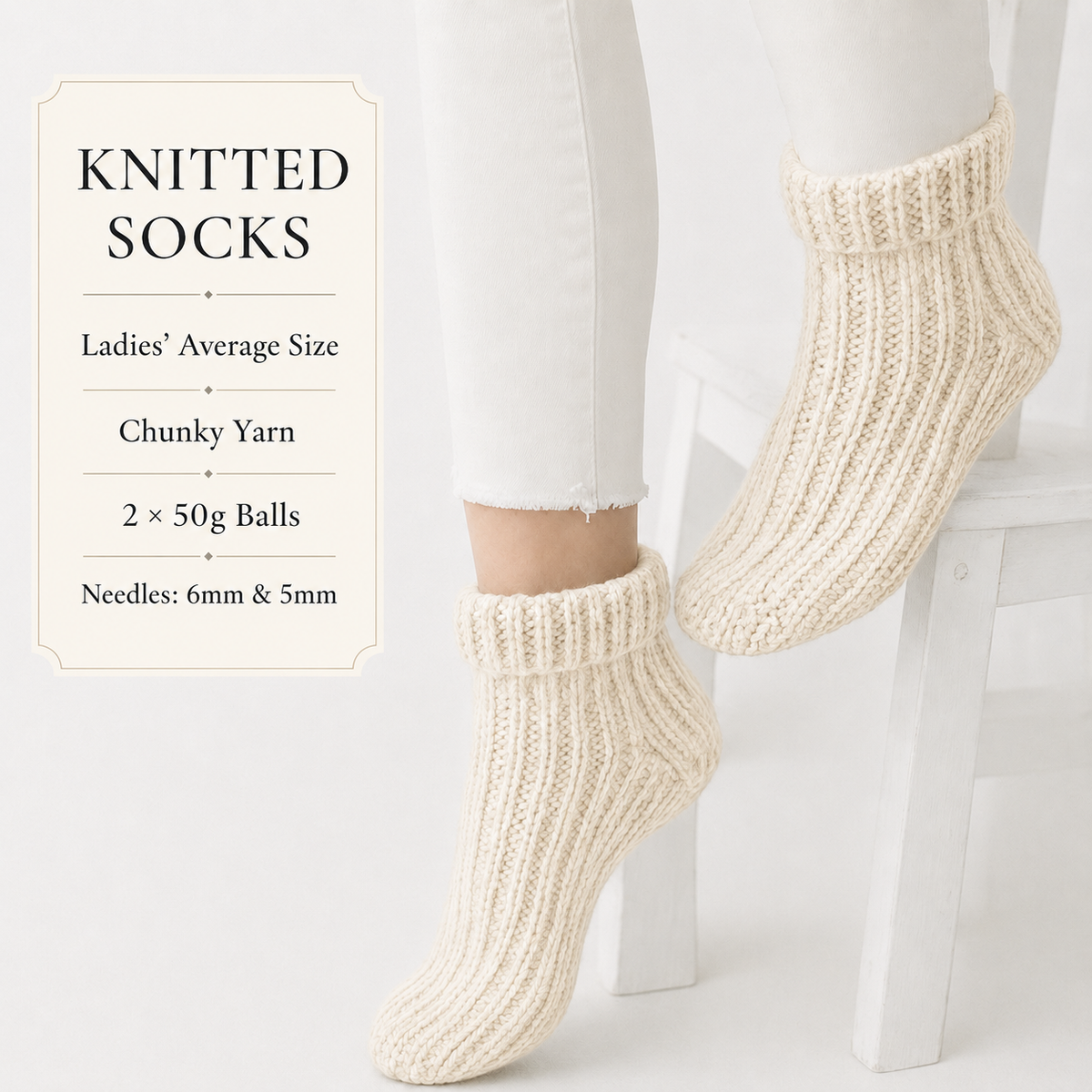 Chunky Socks Knitting Pattern – Two Needle Slippers, Bulky 12 Ply (PDF Download)