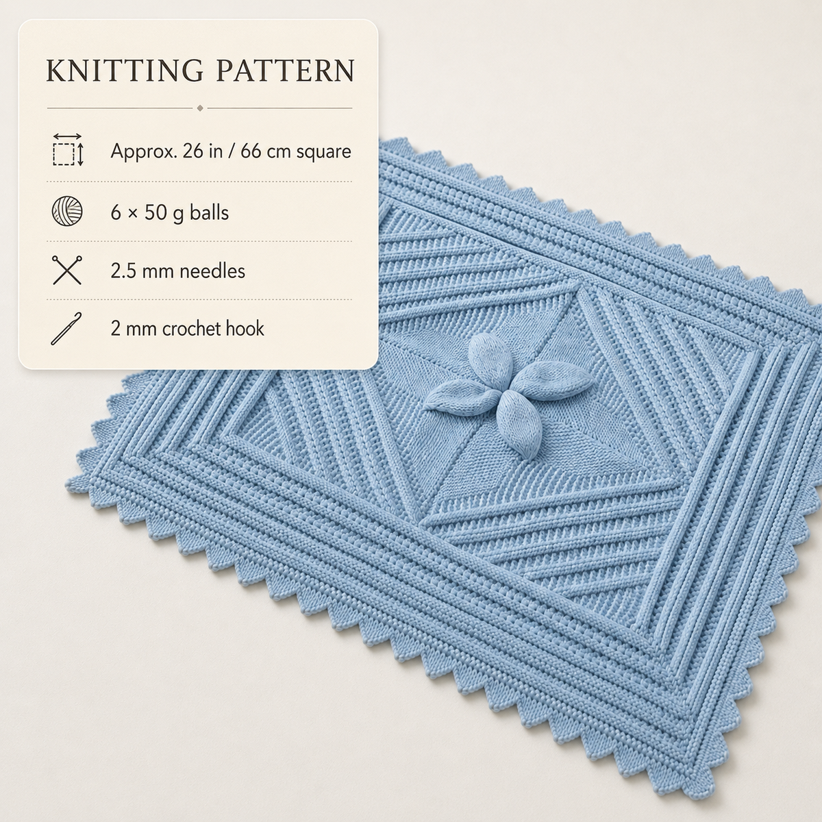 Leaf Pattern Baby Blanket Knit in Squares Pram- cot cover -embossed squares central leaf  Knitting Pattern PDF Download- see images for info