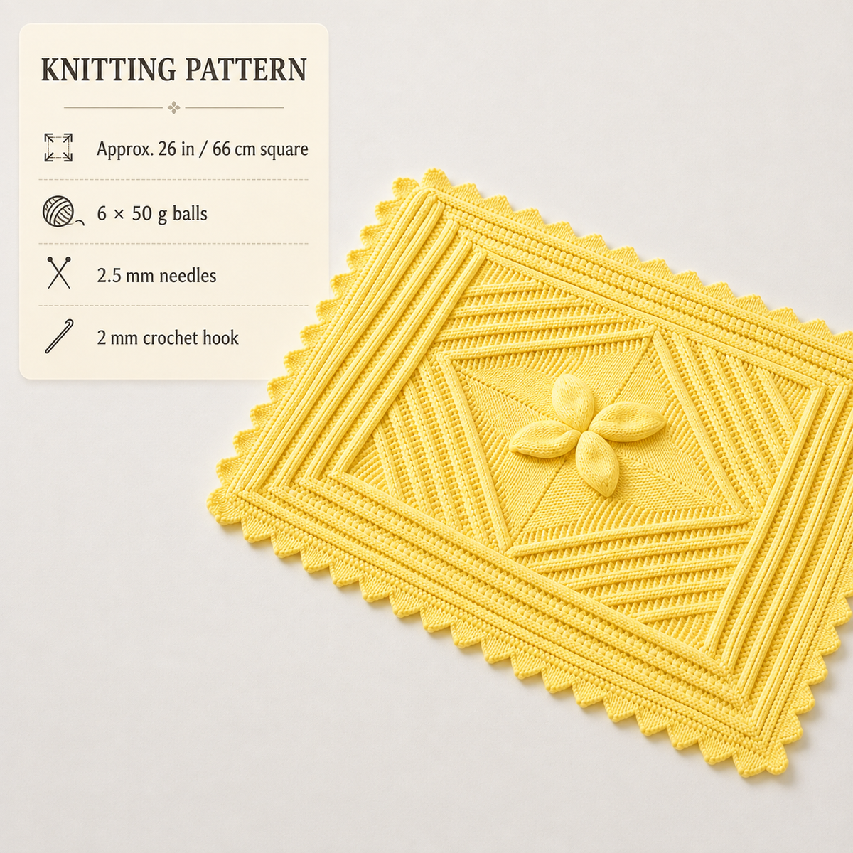 Leaf Pattern Baby Blanket Knit in Squares Pram- cot cover -embossed squares central leaf  Knitting Pattern PDF Download- see images for info