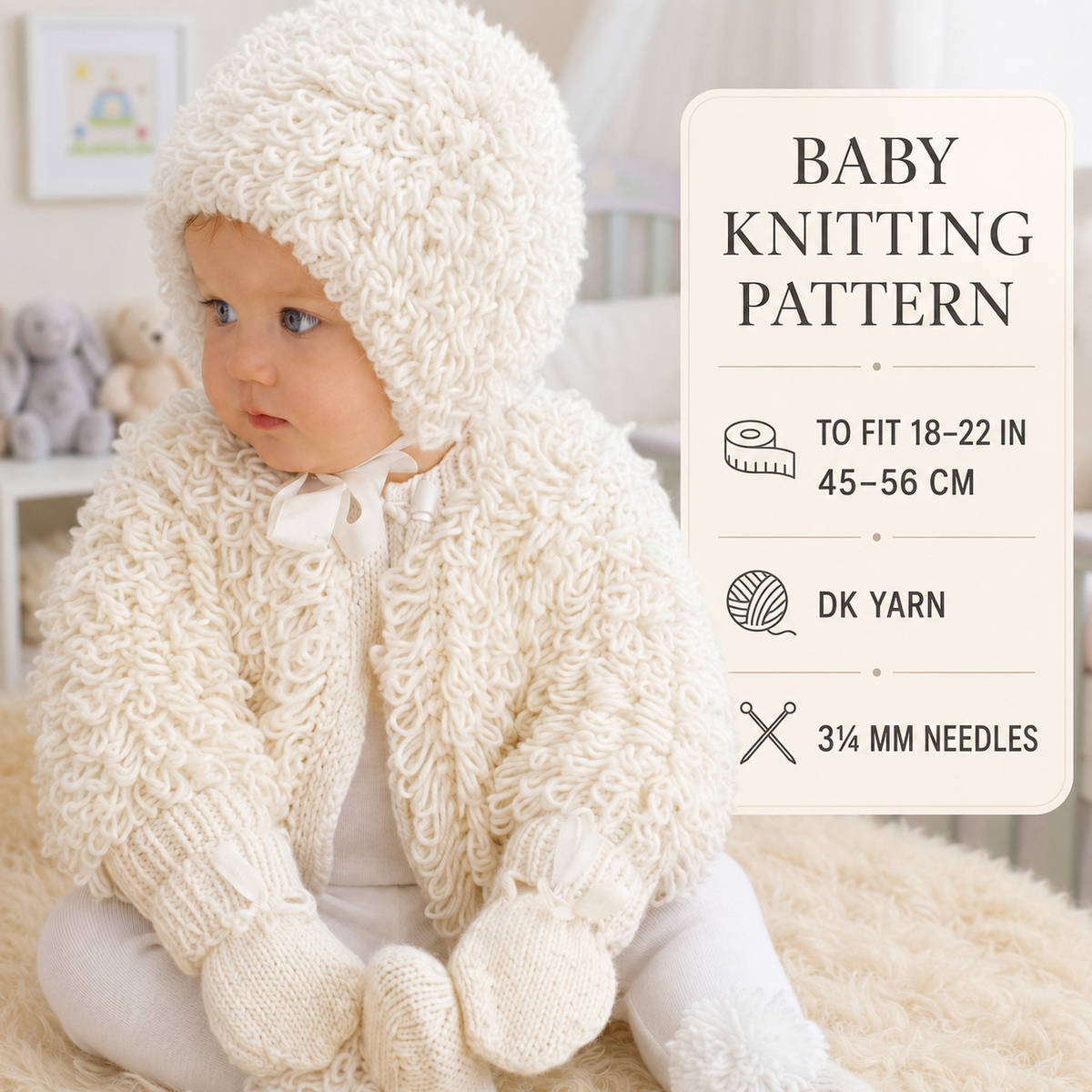 Baby Loopy Cardigan, Jacket, Bootees, Mitts, Hat Knitting Pattern (PDF Download)