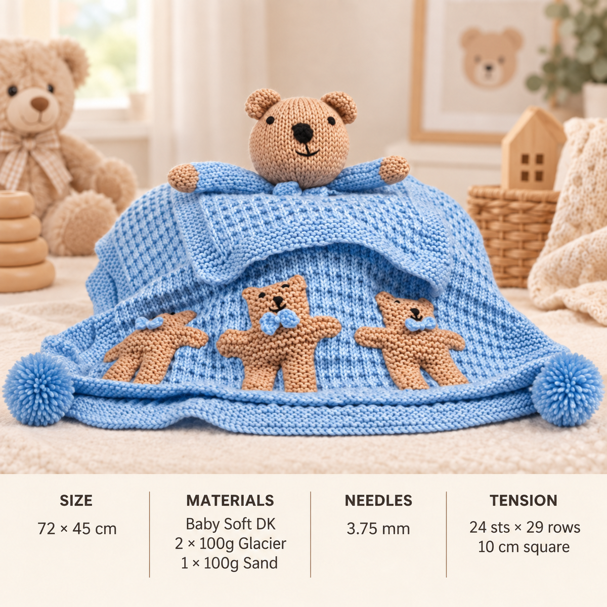 Baby Teddy Comforter Lovey & Teddy Blanket ~ DK / 8 ply/ Light worsted Knitting Pattern PDF Instant download