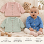 Boy's Girl's Baby Jacket Cardigan- Moss stitch bands Sport - 5 ply Ply- 19" - 27" ( 0-36 months)