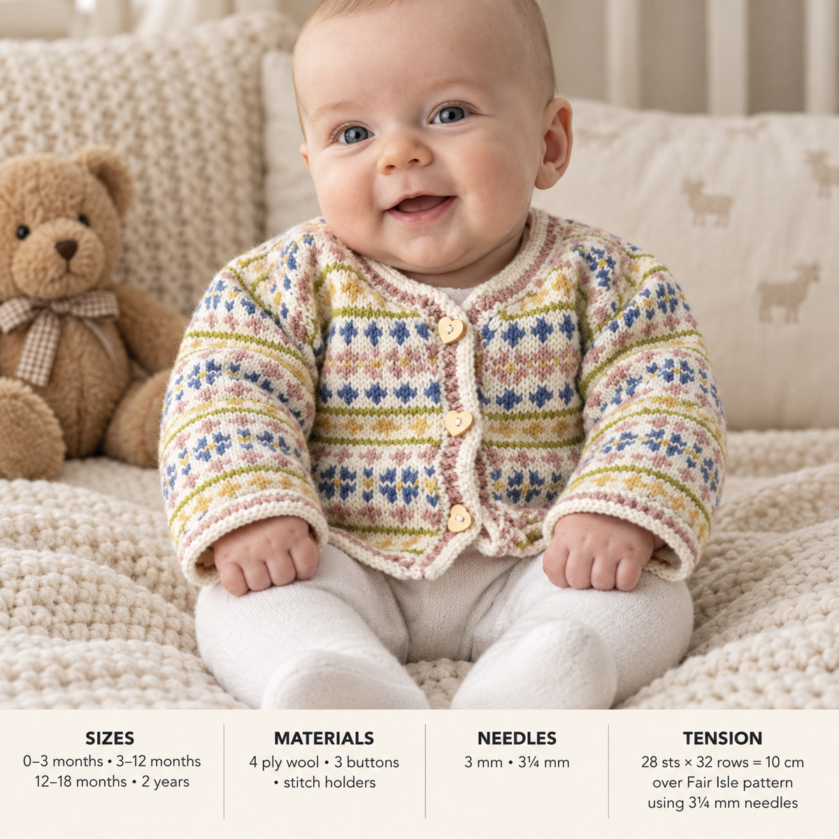Vintage Fair Isle Cardigan Knitting Pattern: Baby & Child (PDF Download) 0 - 24 months