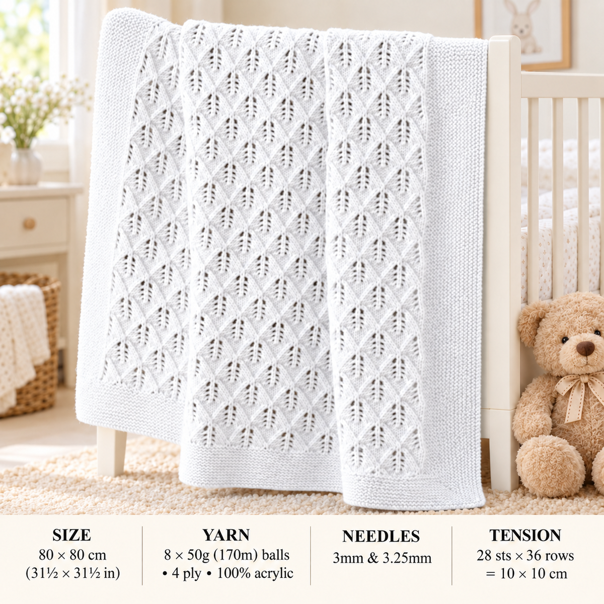 Vintage  Baby Shawl Knitting Pattern PDF 1950s -Square Christening, knitted in fingering wool 60" Square- English Only (Copy)