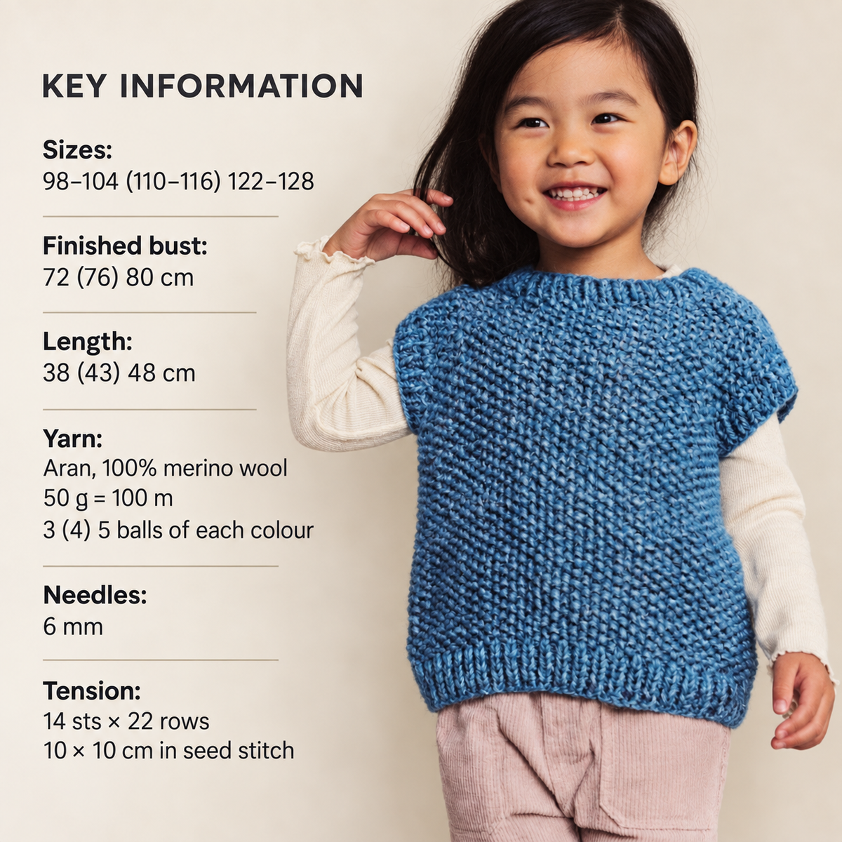 Easy Child's Seed Stitch Slipover Vest - Sleeveless pullover