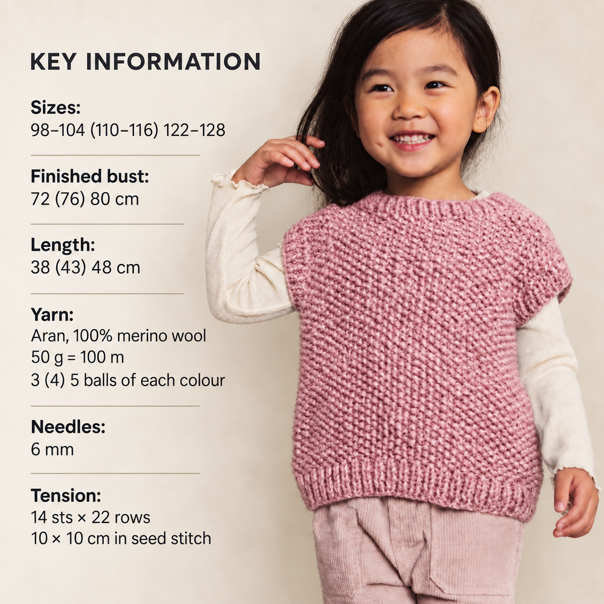 Easy Child's Seed Stitch Slipover Vest - Sleeveless pullover