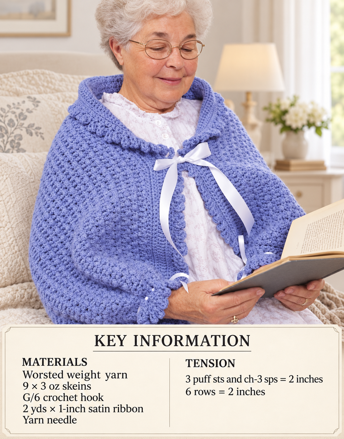 Woman's  crochet shoulderette  Bed jacket worsted wool-one size only-  Crochet Pattern