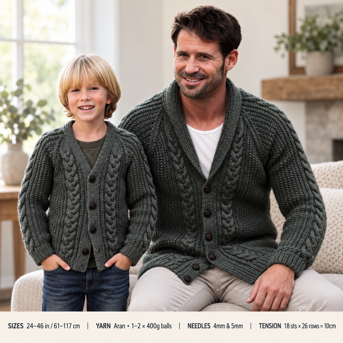 Vintage Chunky Aran Knit Cardigan Pattern, Shawl Collar (PDF Download)