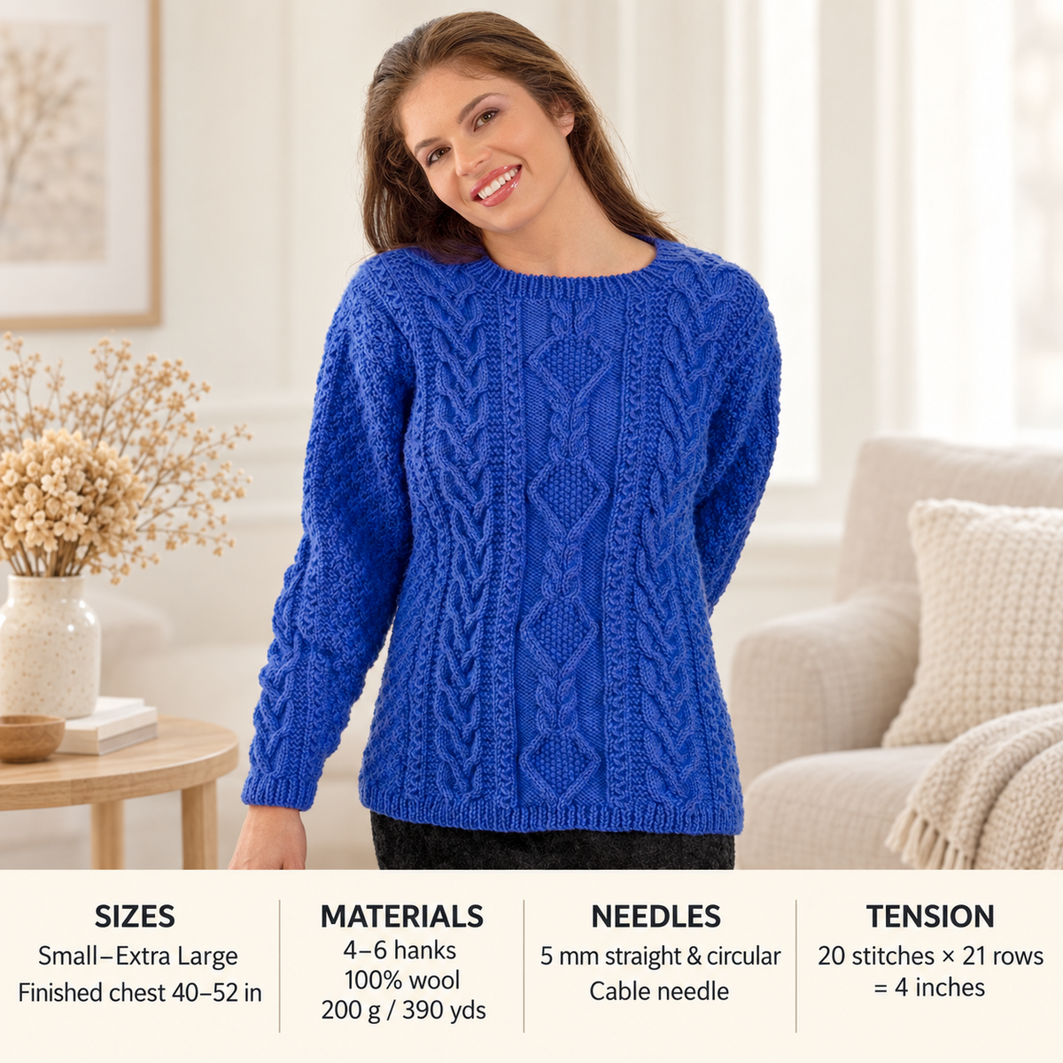 Vintage Aran Knit Jumper Pattern, Cable & Diamond Design (PDF Download)
