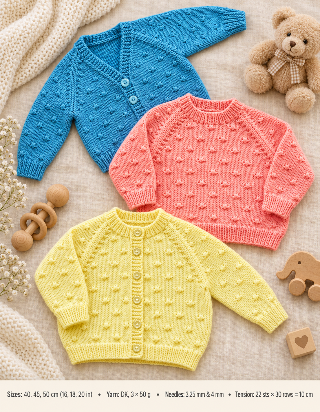 Baby Easy Textured Raglan sleeved Cardigans-& Jumper Knitting Pattern - DK ( 8 ply ) 16 - 20"
